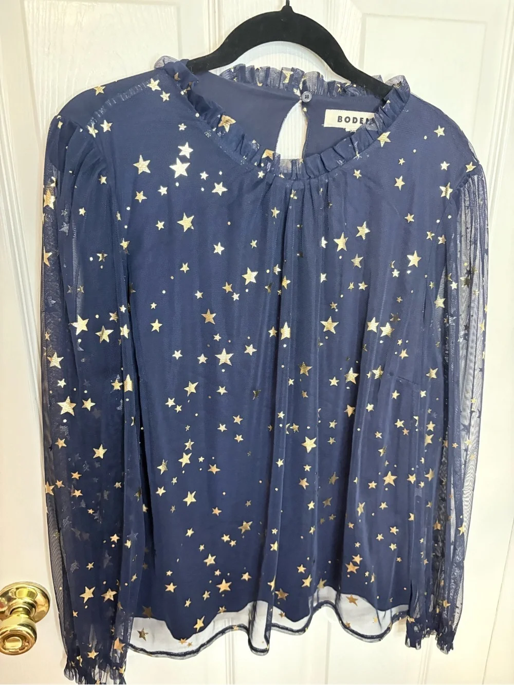 Boden Navy & Gold Metallic Star Mesh Blouse | US 18 / UK 22